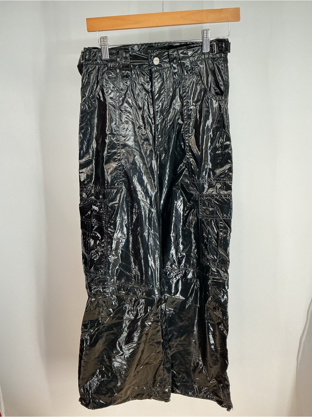 Club Exx Black Shiny Wide Leg Faux Leather Pants Size XXS